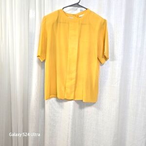 2/$30 Michelle Stuart Vintage‎ Silk Mustard Yellow Goldenrod Blouse Size 10